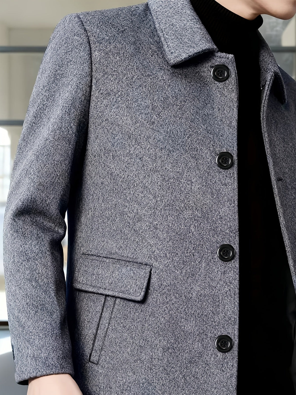 Men's Side Pocket Single Breasted Overcoat for Work