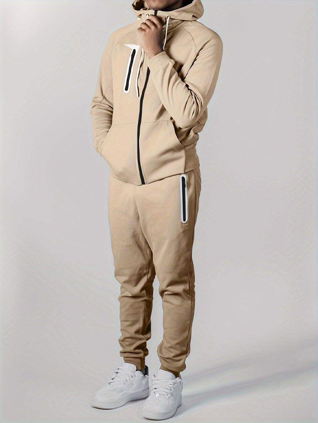 Men's Stretch Hooded Top Matching Jogger Tracksuit