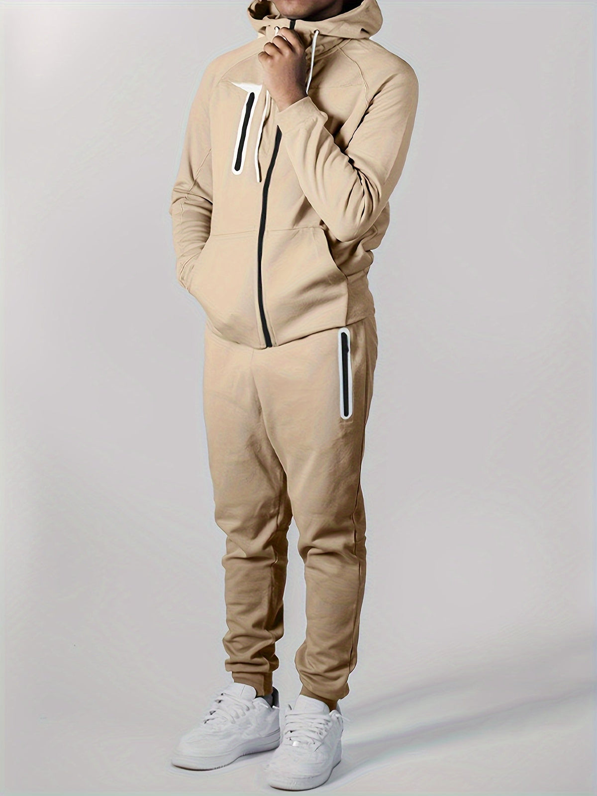 Men's Stretch Hooded Top Matching Jogger Tracksuit
