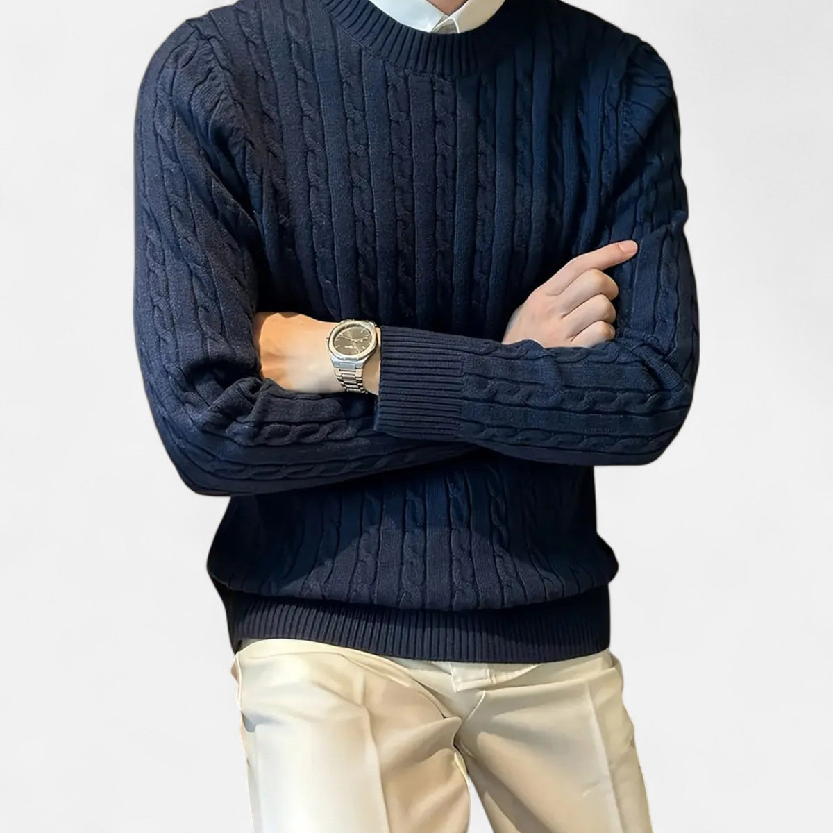 Men's Medium-Stretch Ribbed Crew Neck Fall Sweater