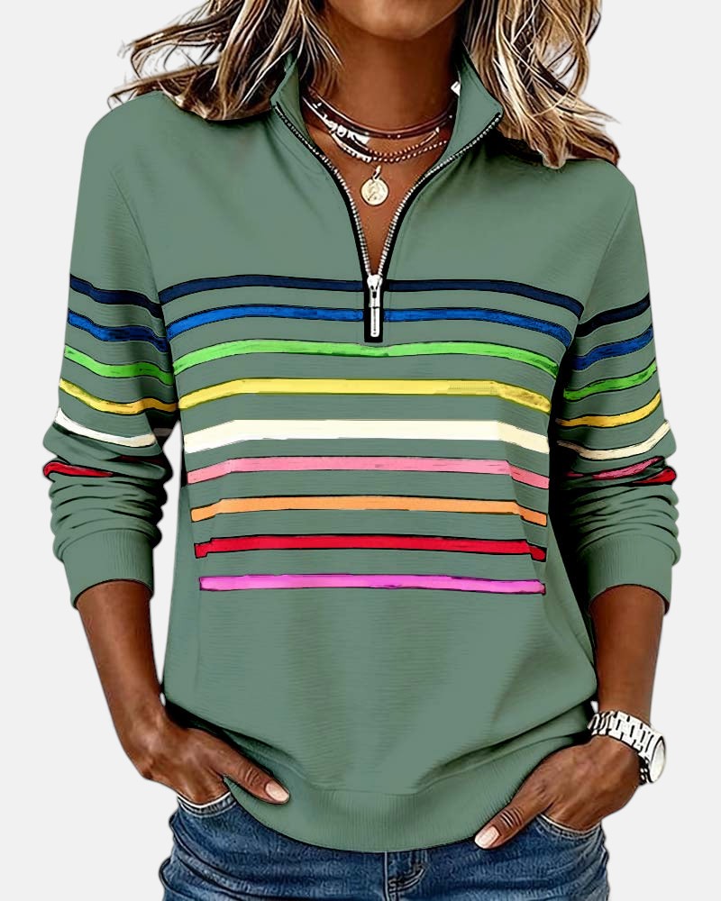 Women's Casual Stripe Quarter-Zip Style Sweatshirt