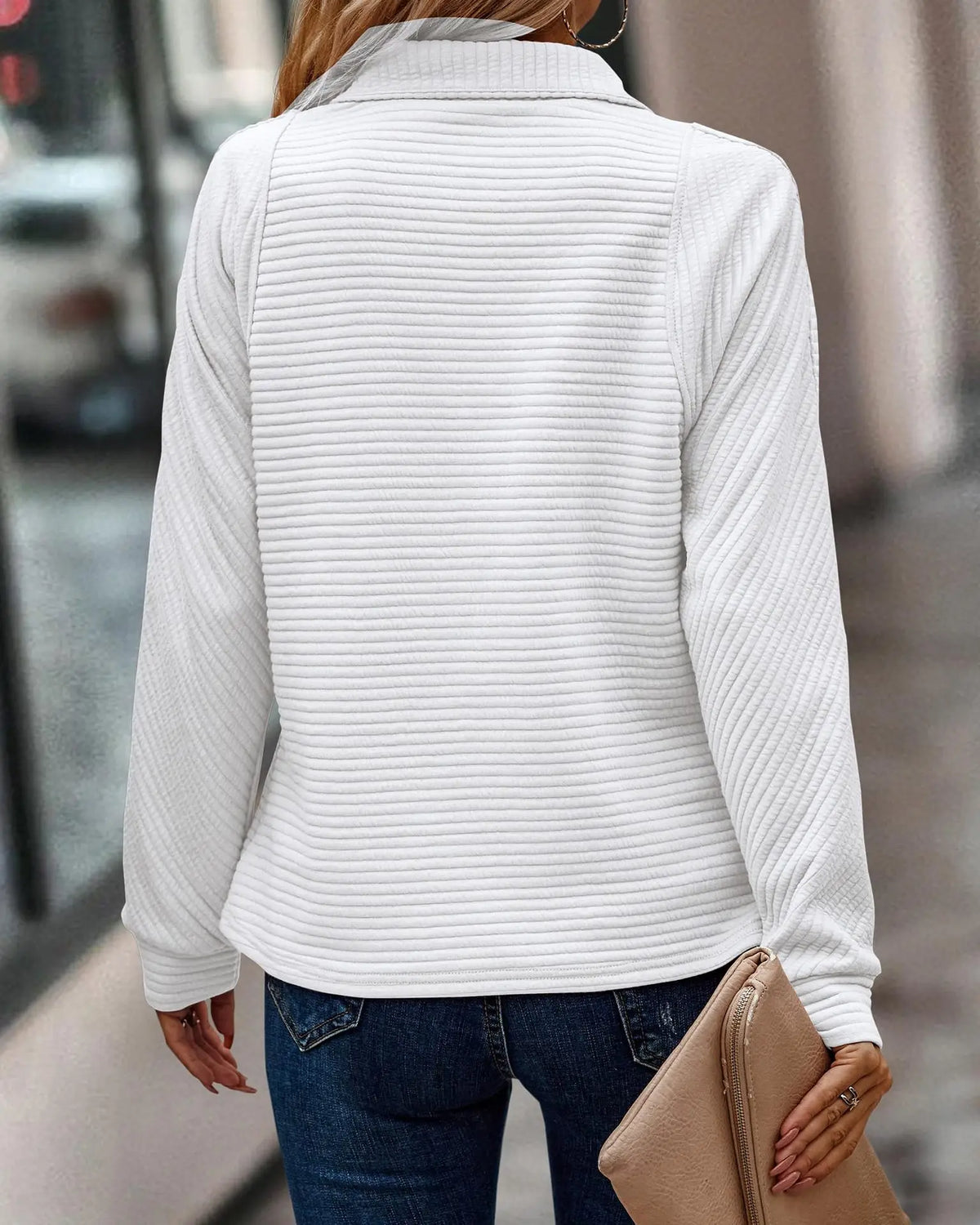Women's Elegant V-Neck Pullover with Zipper Trim
