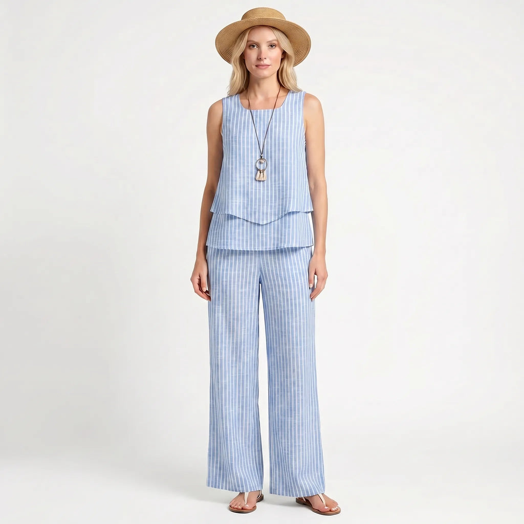 Women's Resort Ready Solid Top Printed Pants Set