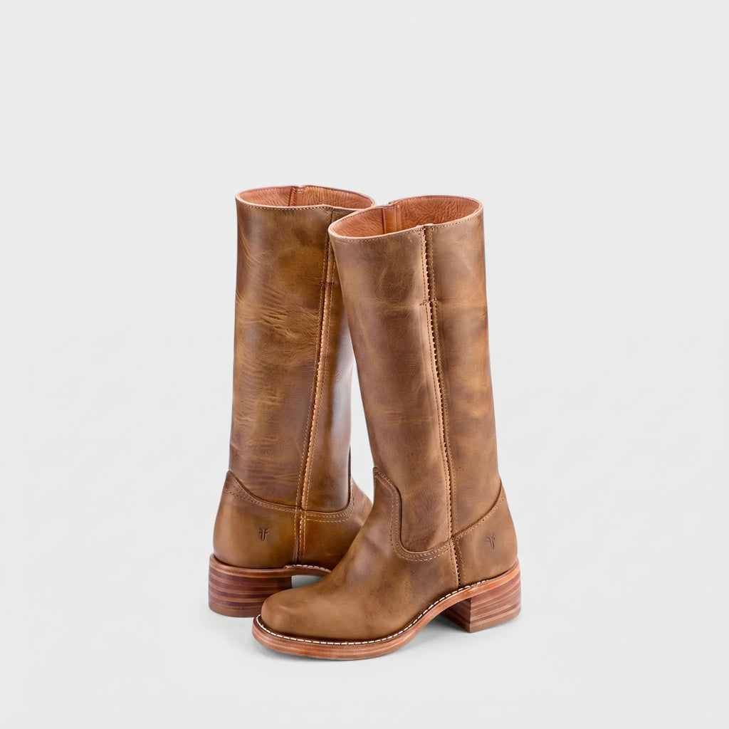 Women's Smooth Shaft Knee High Leather Boots, Square Toe