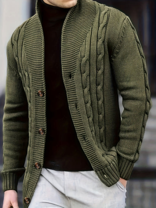 Men's Classic Shawl Neck Cable Knit Layering Cardigan