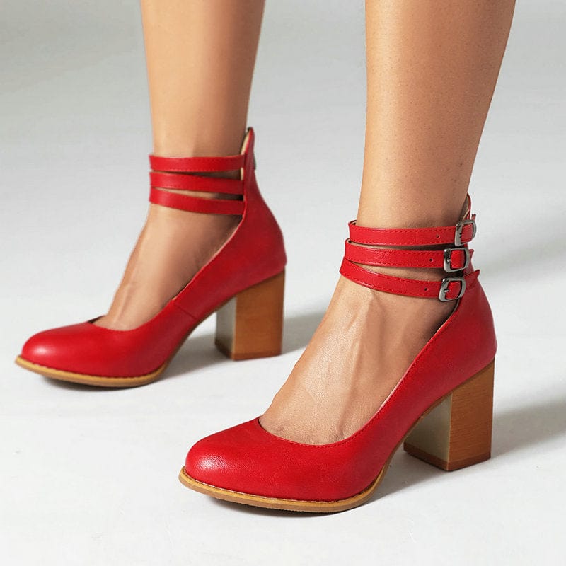 Women's Three-Strap Buckled Heeled Ankle Booties