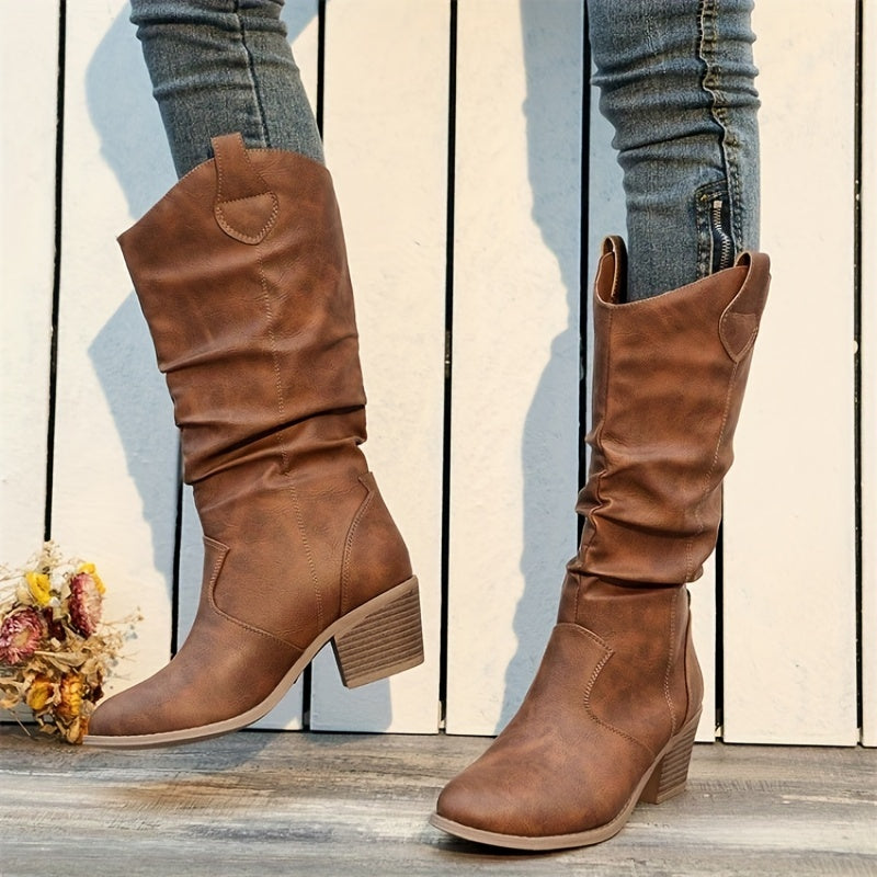 Women's Broken-In Look Wide Calf Knee-High Western Boots