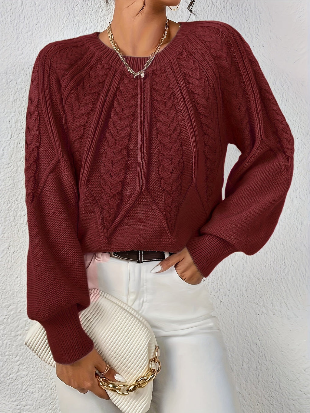 Women's Classic Cable Pattern Sweater with Full Sleeves