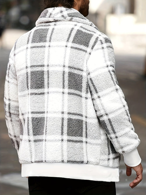 Men's Cozy Plaid-Look Loose-Fit Brushed Jacket