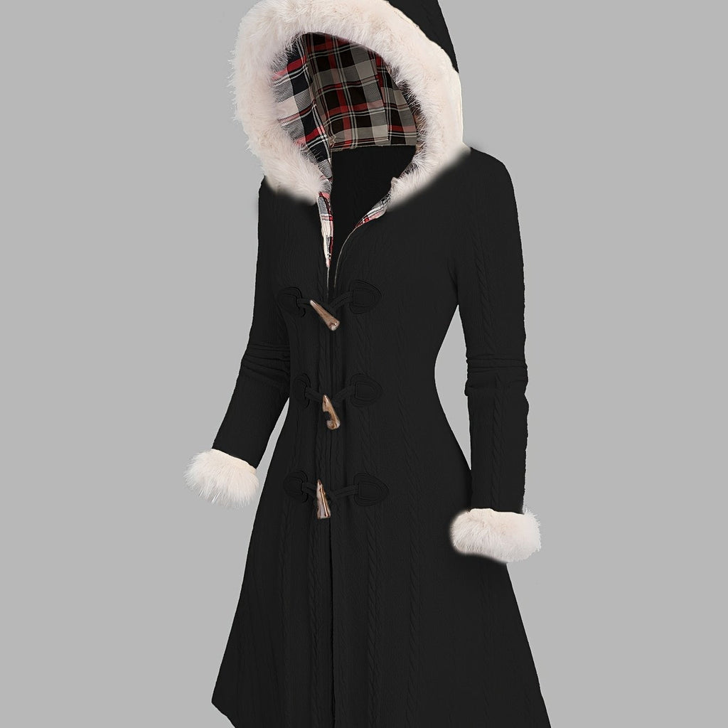 Women's Long Hooded Toggle Parka with Fur Trim