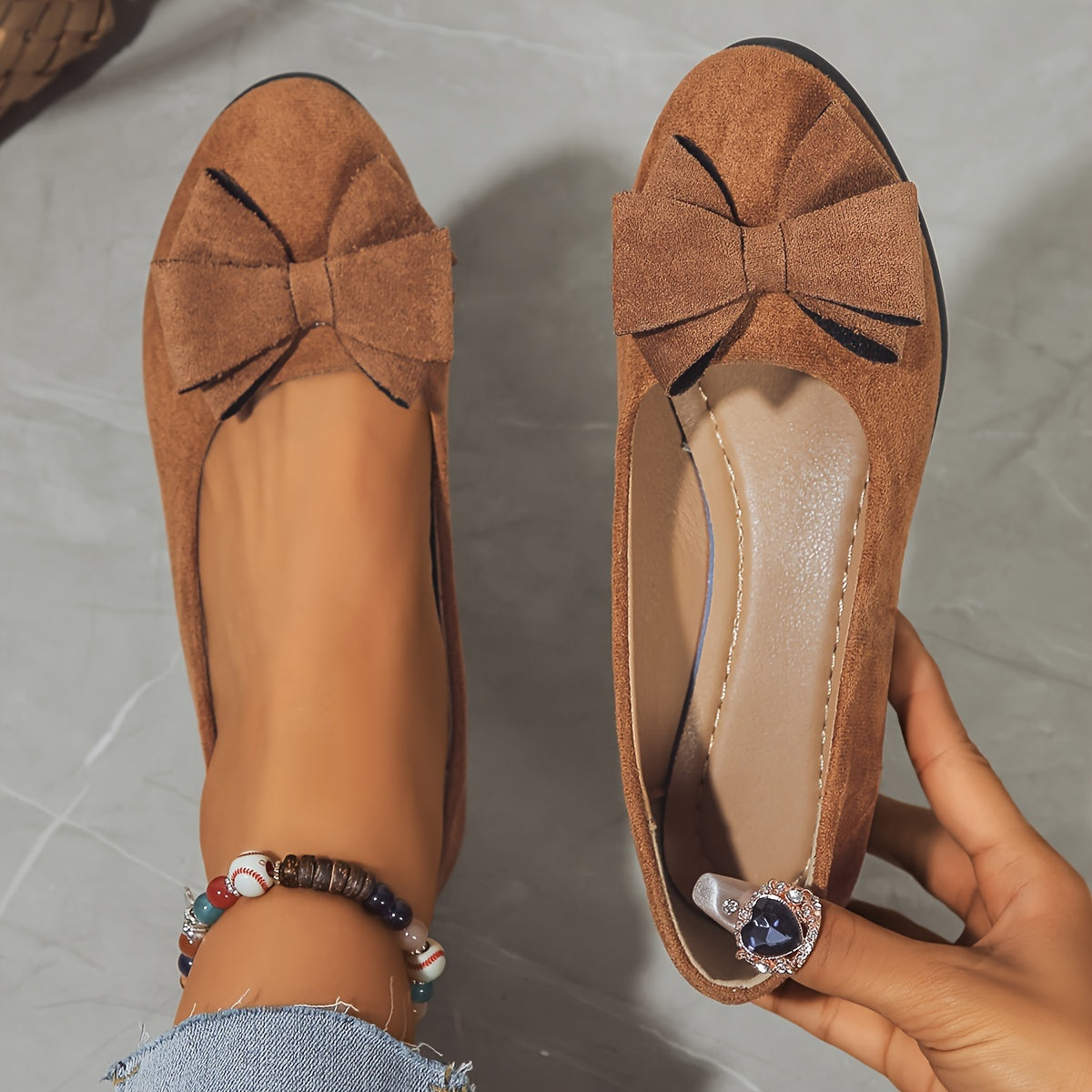 Women's Cushioned Bow Accent Comfort Slip-On Flats