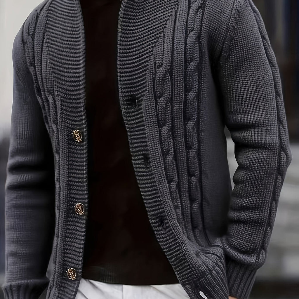 Men's Classic Shawl Neck Cable Knit Layering Cardigan