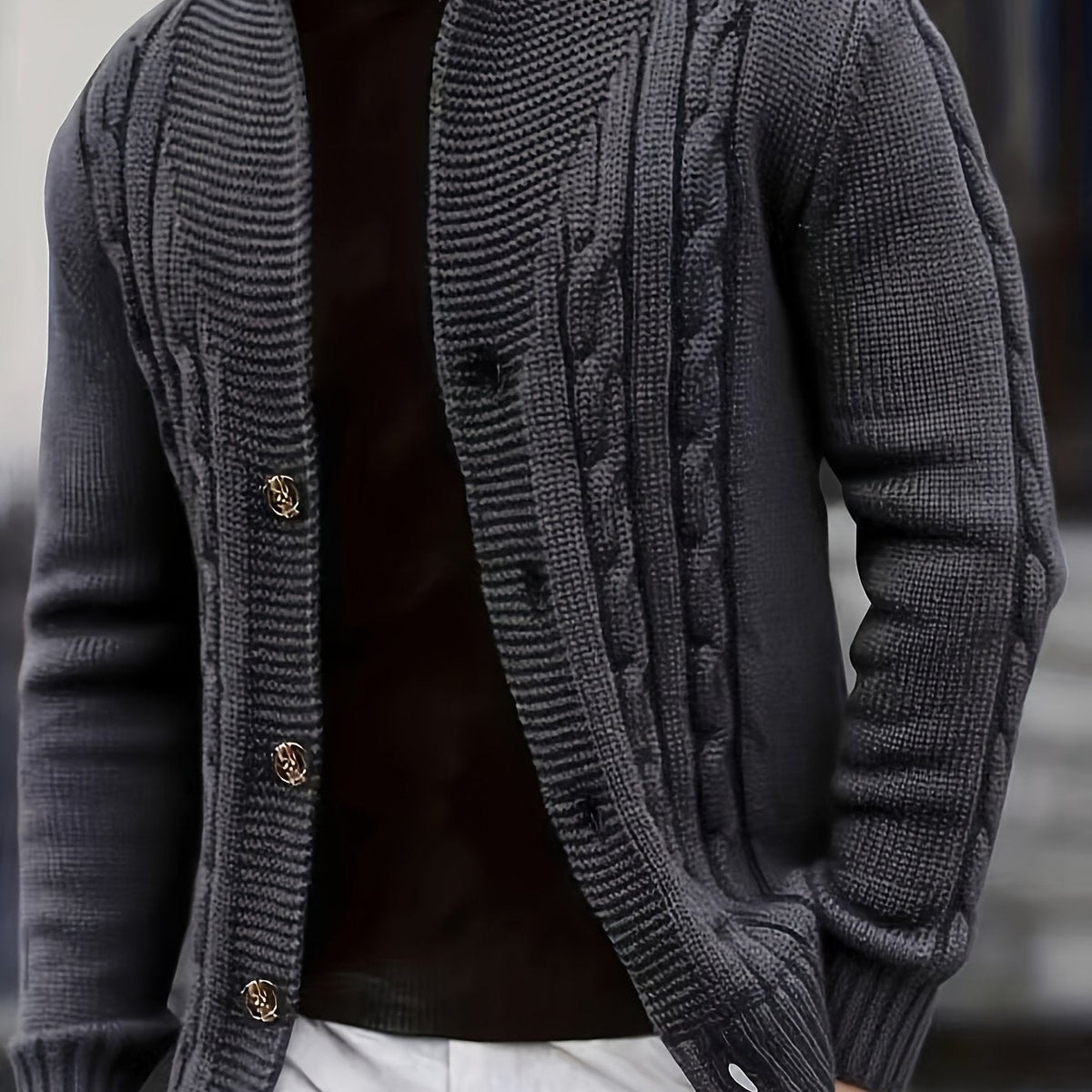 Men's Classic Shawl Neck Cable Knit Layering Cardigan