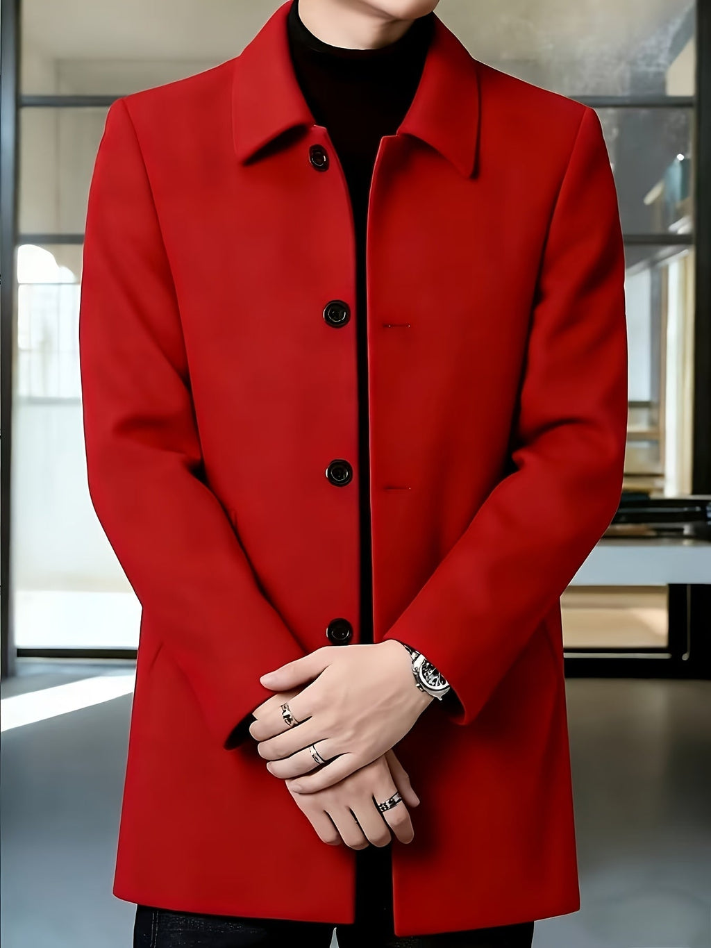 Men's Side Pocket Single Breasted Overcoat for Work