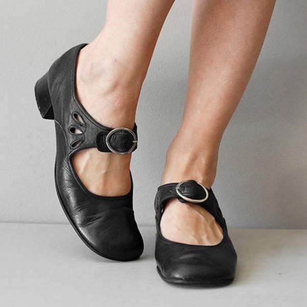 Women's Classic Low Heel Buckled Mary Jane Flats