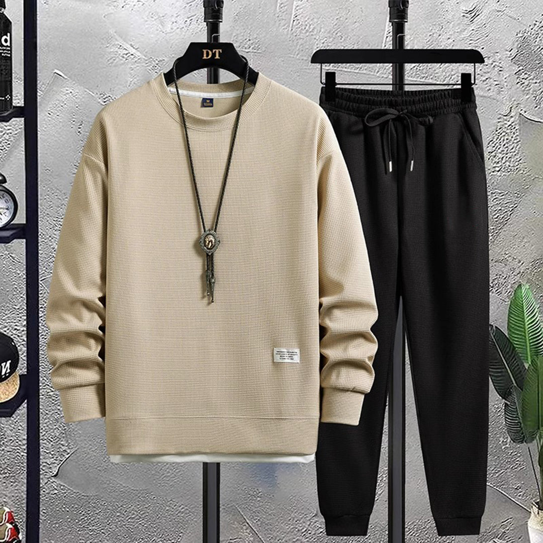 Men's Matching Drawstring Jogger Crewneck Tracksuit