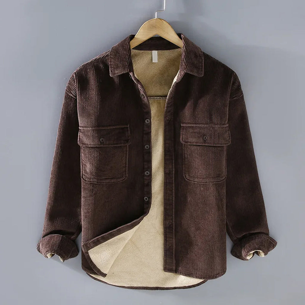 Men's Warm Button-Down Corduroy Overshirt Coat
