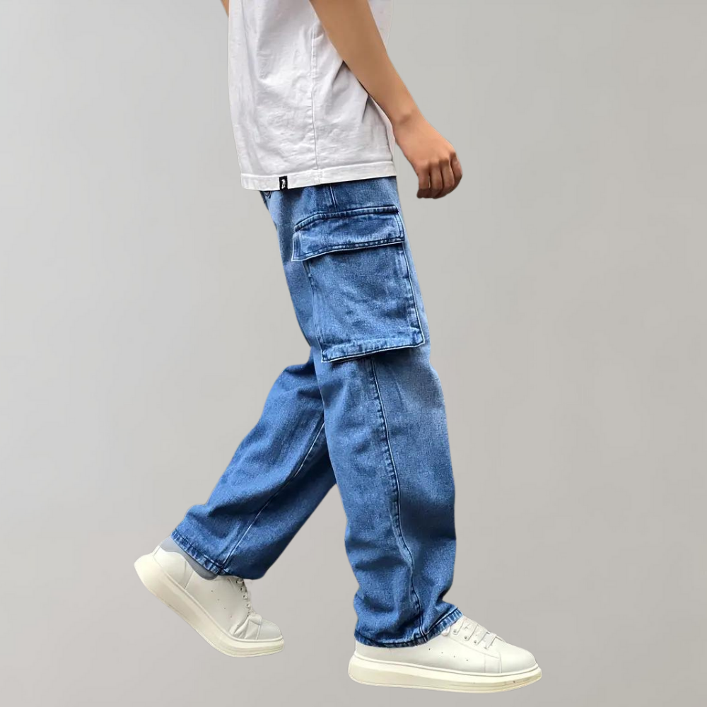 Men's Comfortable Baggy Travel Cargo Jeans