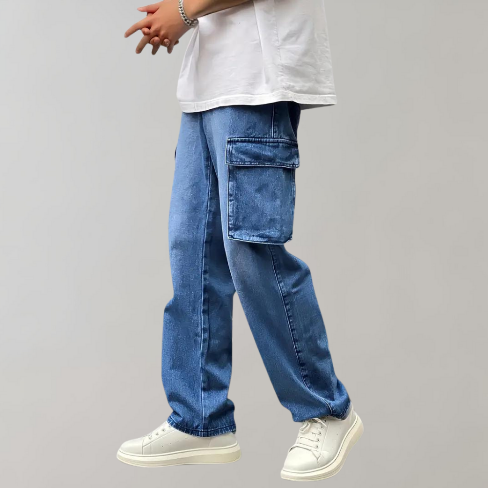 Men's Comfortable Baggy Travel Cargo Jeans