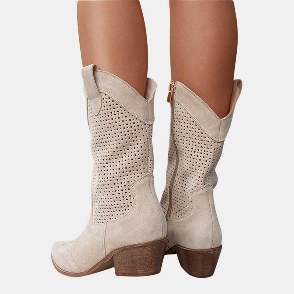 Women's Western Stacked Heel Perforated Panel Boots