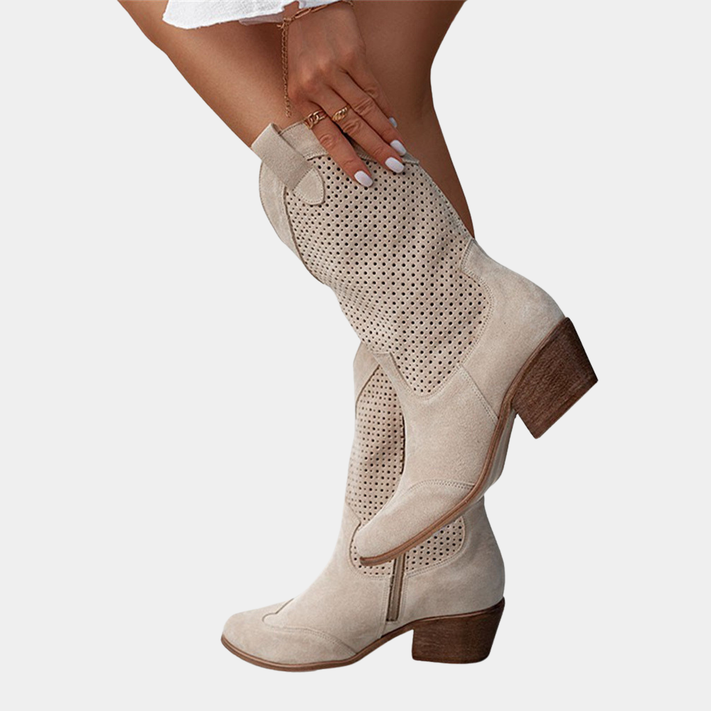 Women's Western Stacked Heel Perforated Panel Boots