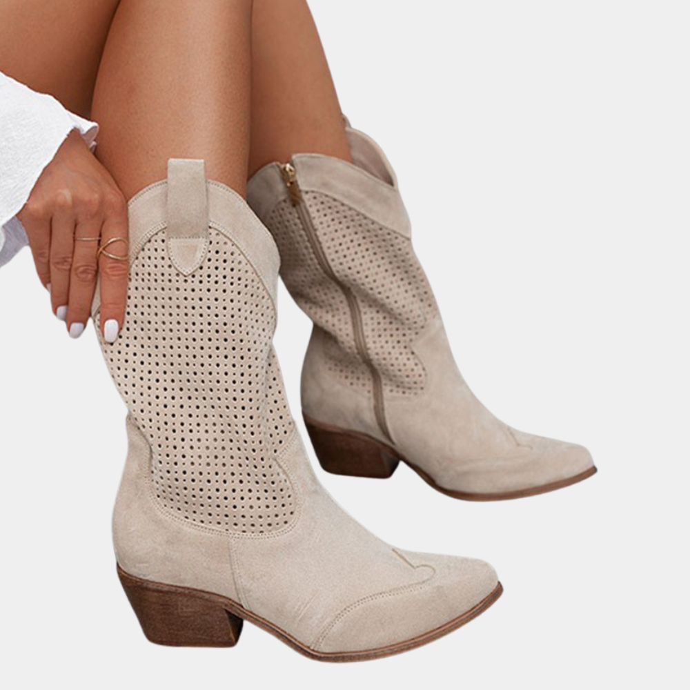 Women's Western Stacked Heel Perforated Panel Boots