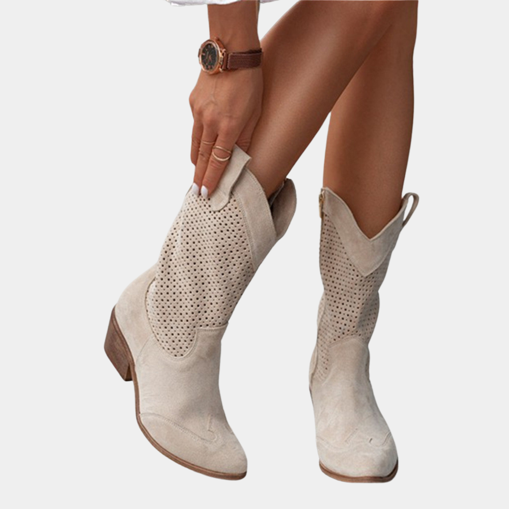 Women's Western Stacked Heel Perforated Panel Boots