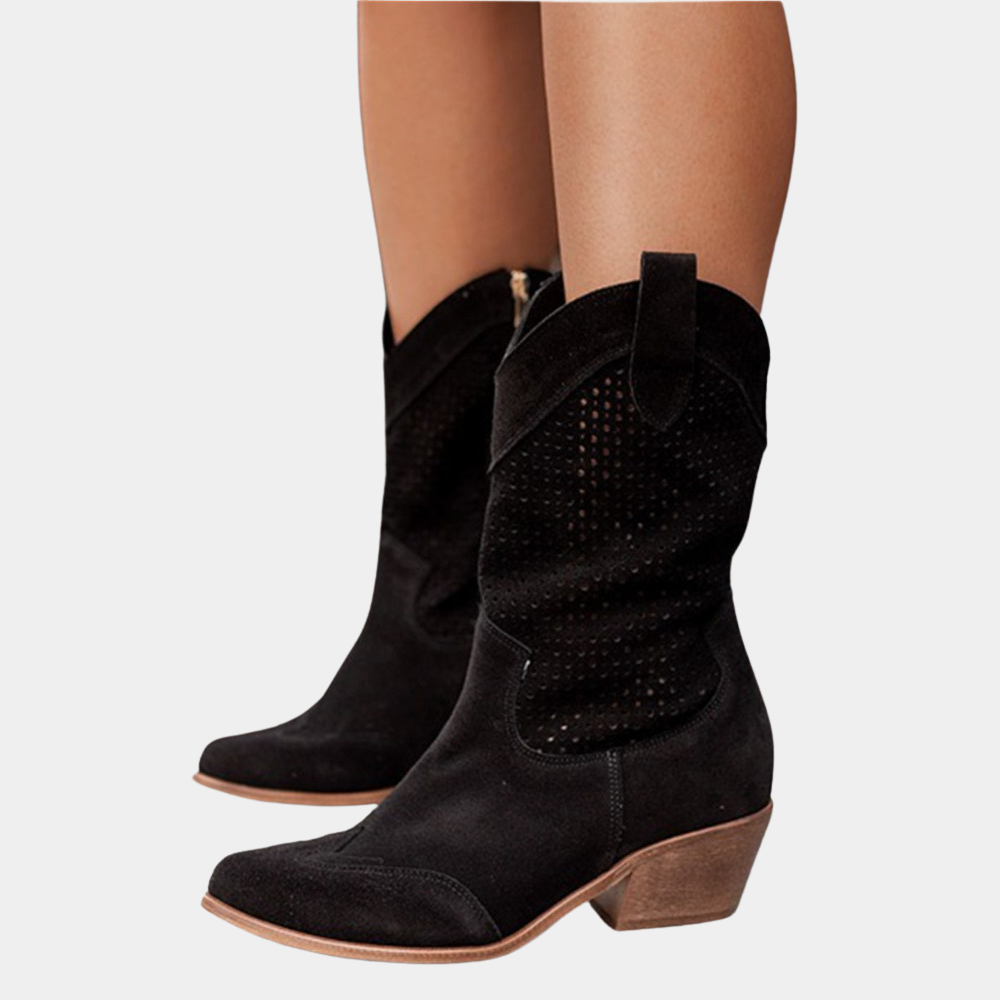 Women's Western Stacked Heel Perforated Panel Boots
