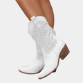 Women's Western Stacked Heel Perforated Panel Boots