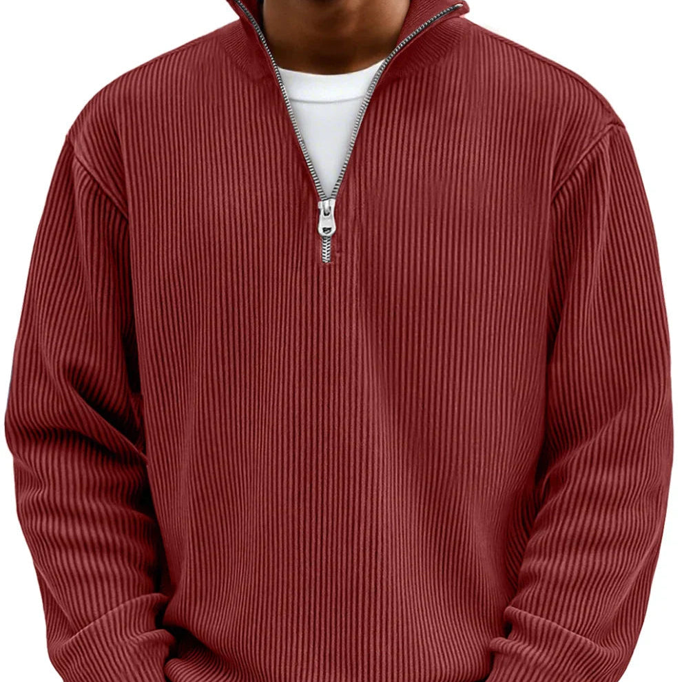 Men's Zip Collar Textured Knit Casual Sweater