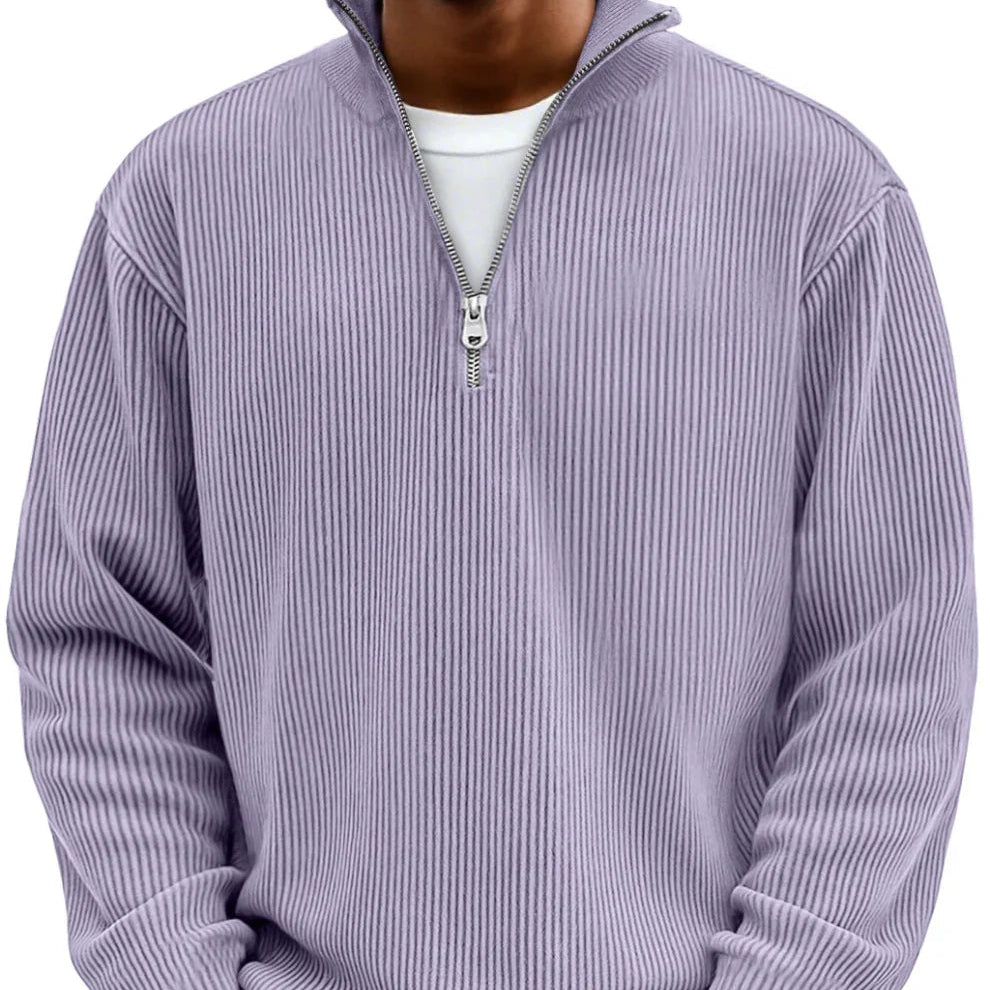 Men's Zip Collar Textured Knit Casual Sweater
