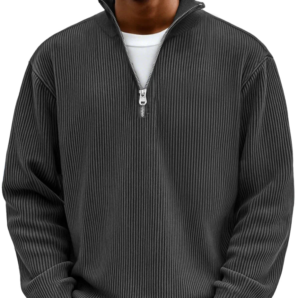 Men's Zip Collar Textured Knit Casual Sweater