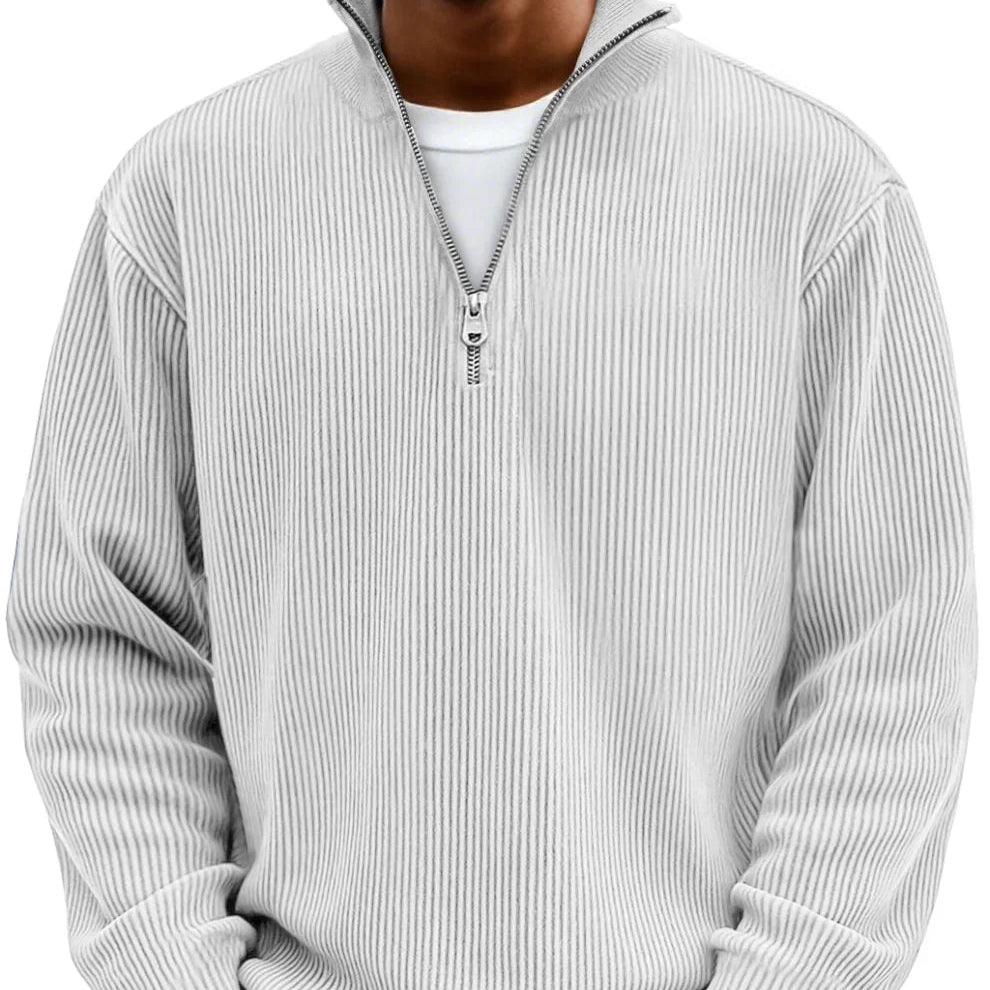 Men's Zip Collar Textured Knit Casual Sweater