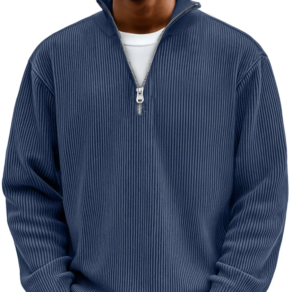 Men's Zip Collar Textured Knit Casual Sweater