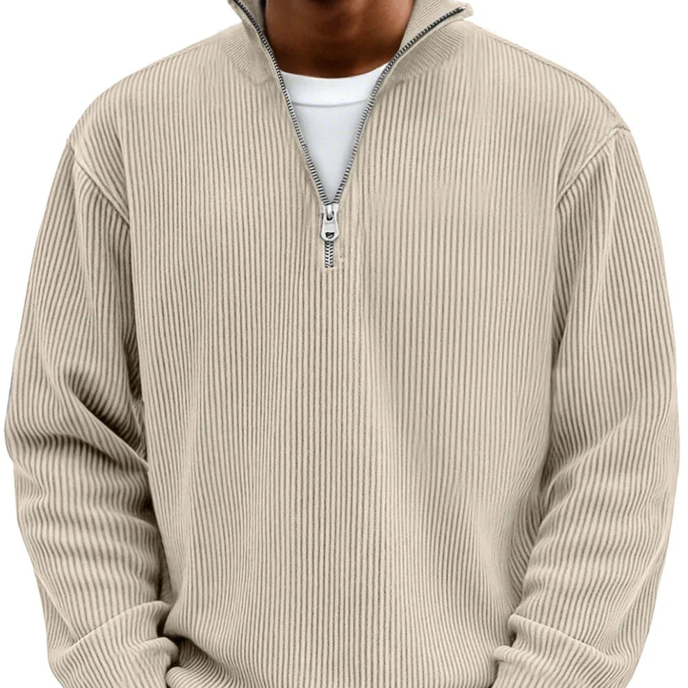 Men's Zip Collar Textured Knit Casual Sweater
