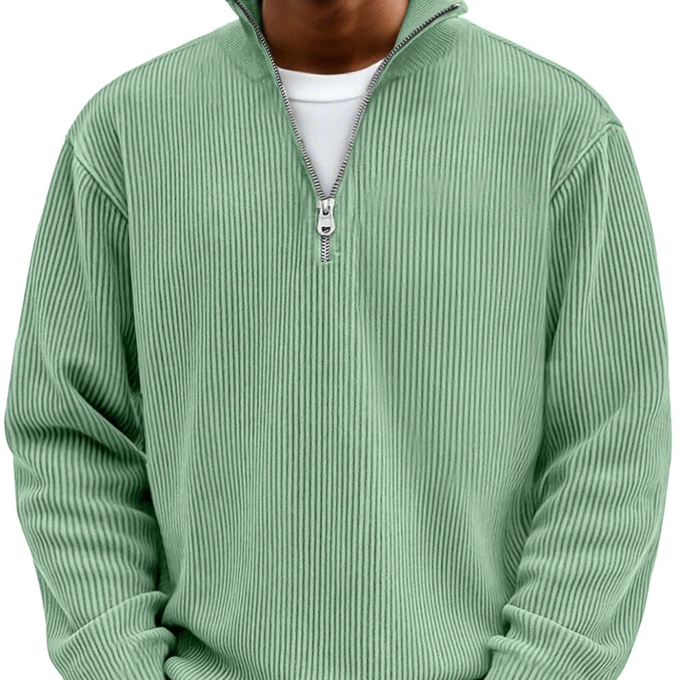 Men's Zip Collar Textured Knit Casual Sweater