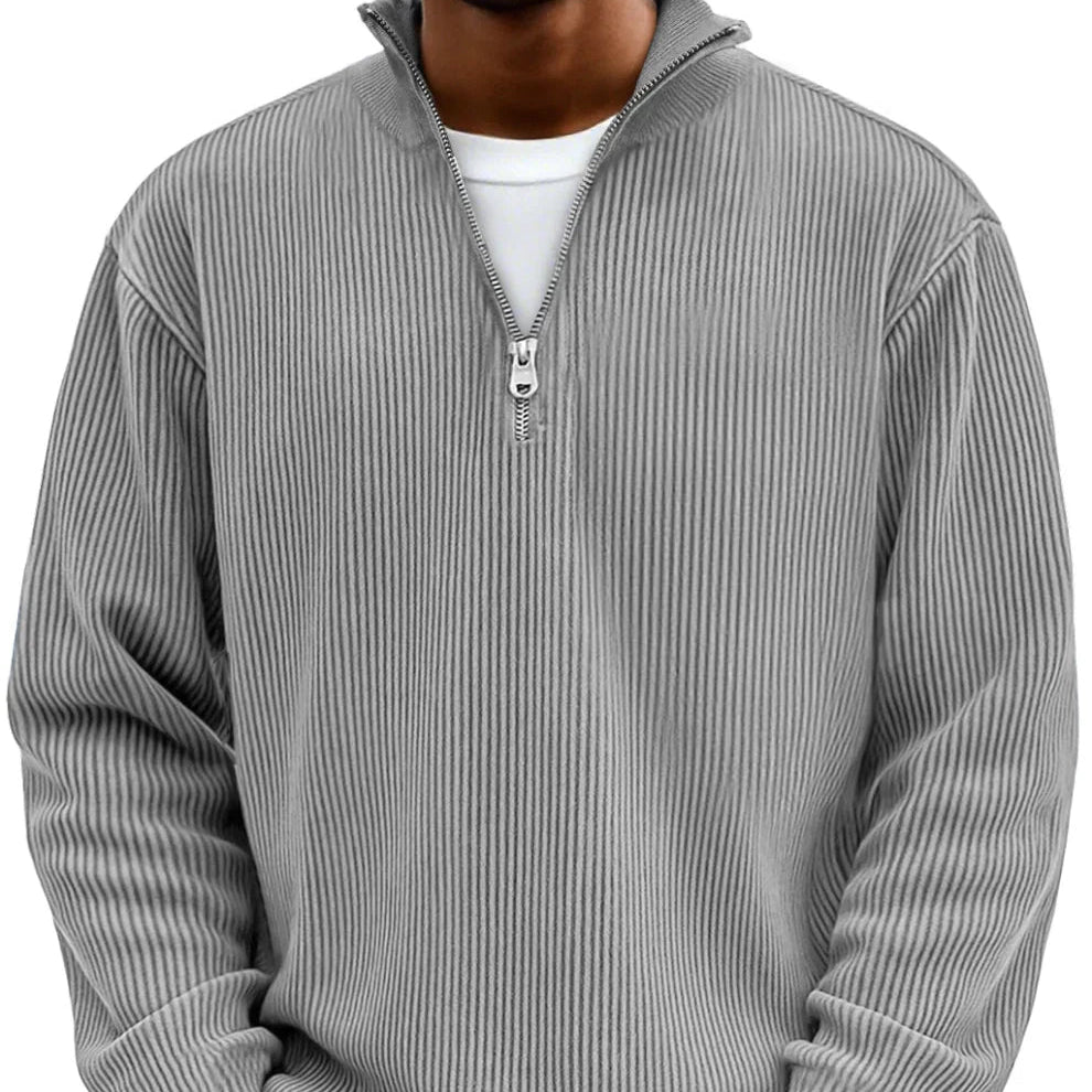 Men's Zip Collar Textured Knit Casual Sweater