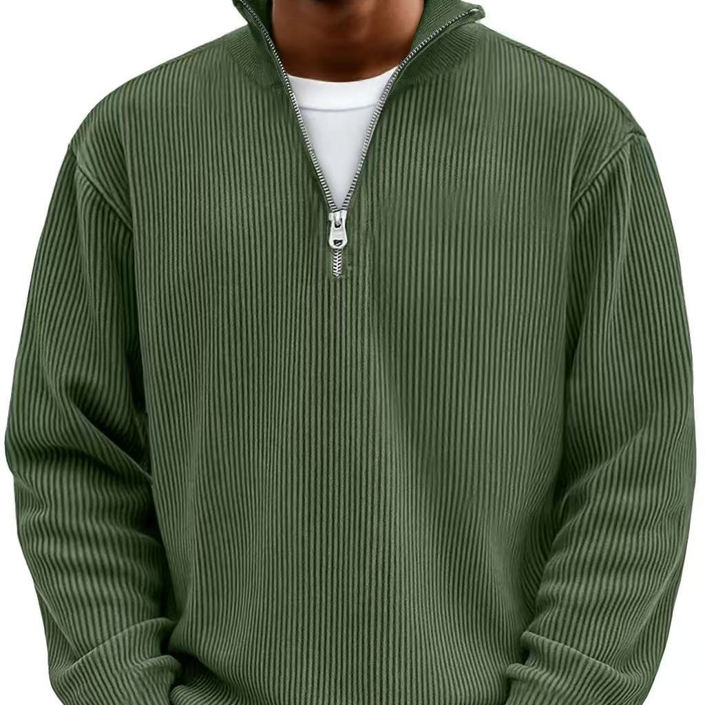 Men's Zip Collar Textured Knit Casual Sweater