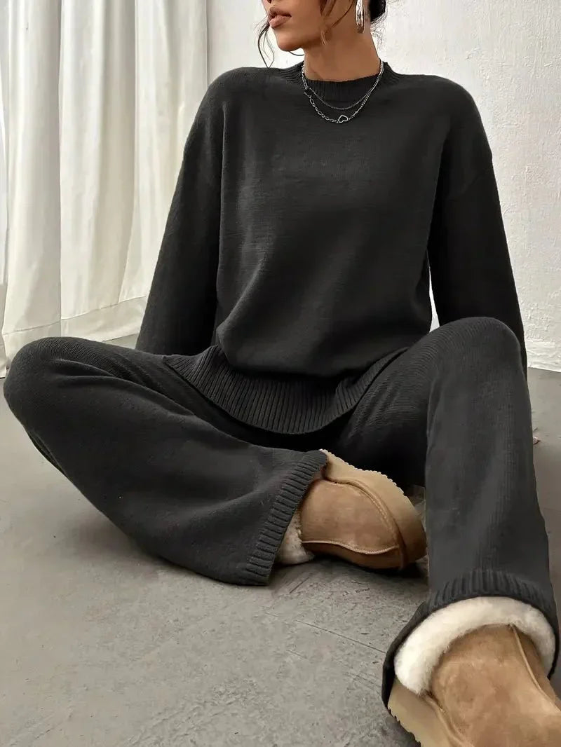Women's Oversized Ribbed Knit Lounge Pullover Set