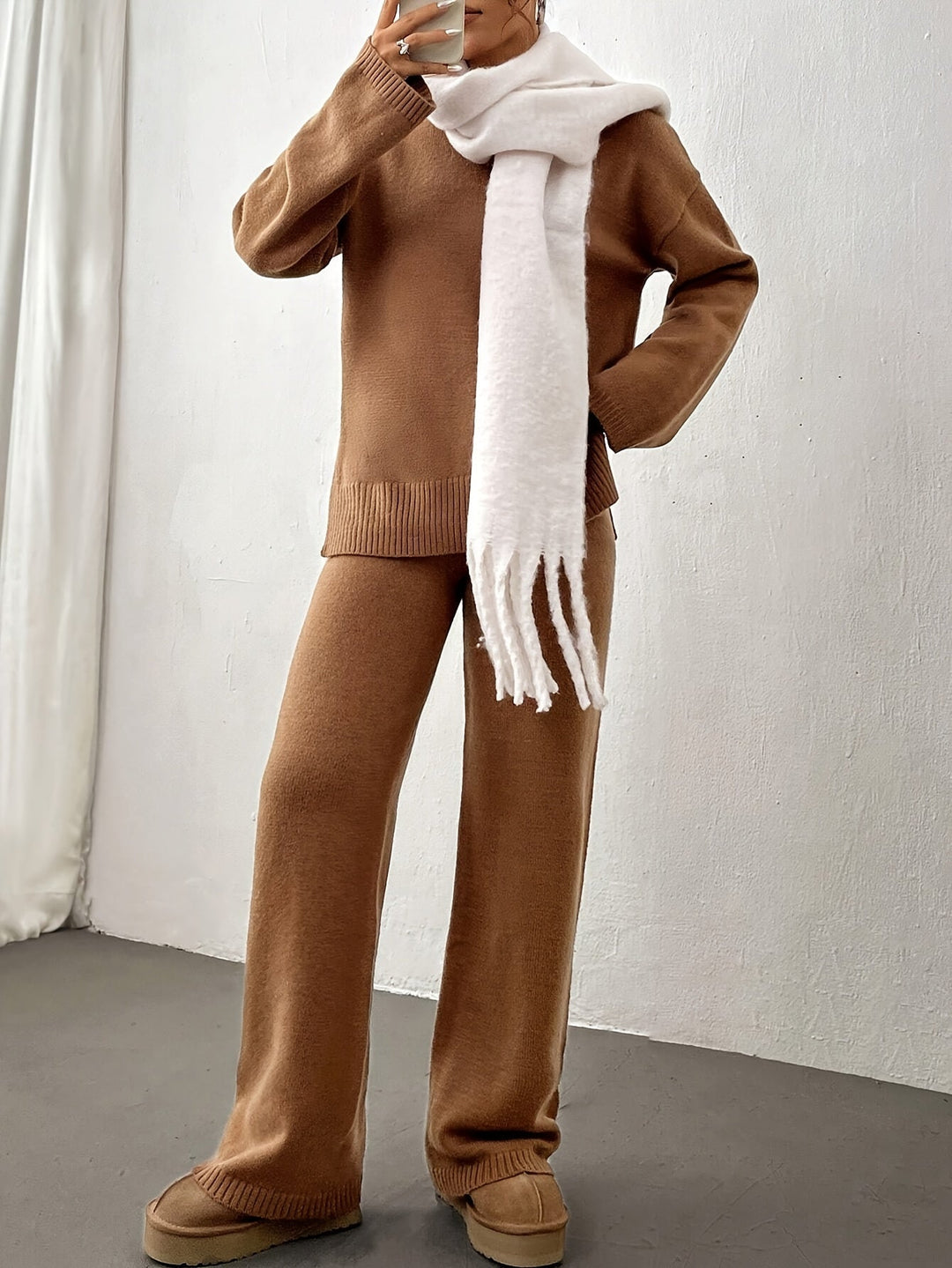 Women's Oversized Ribbed Knit Lounge Pullover Set