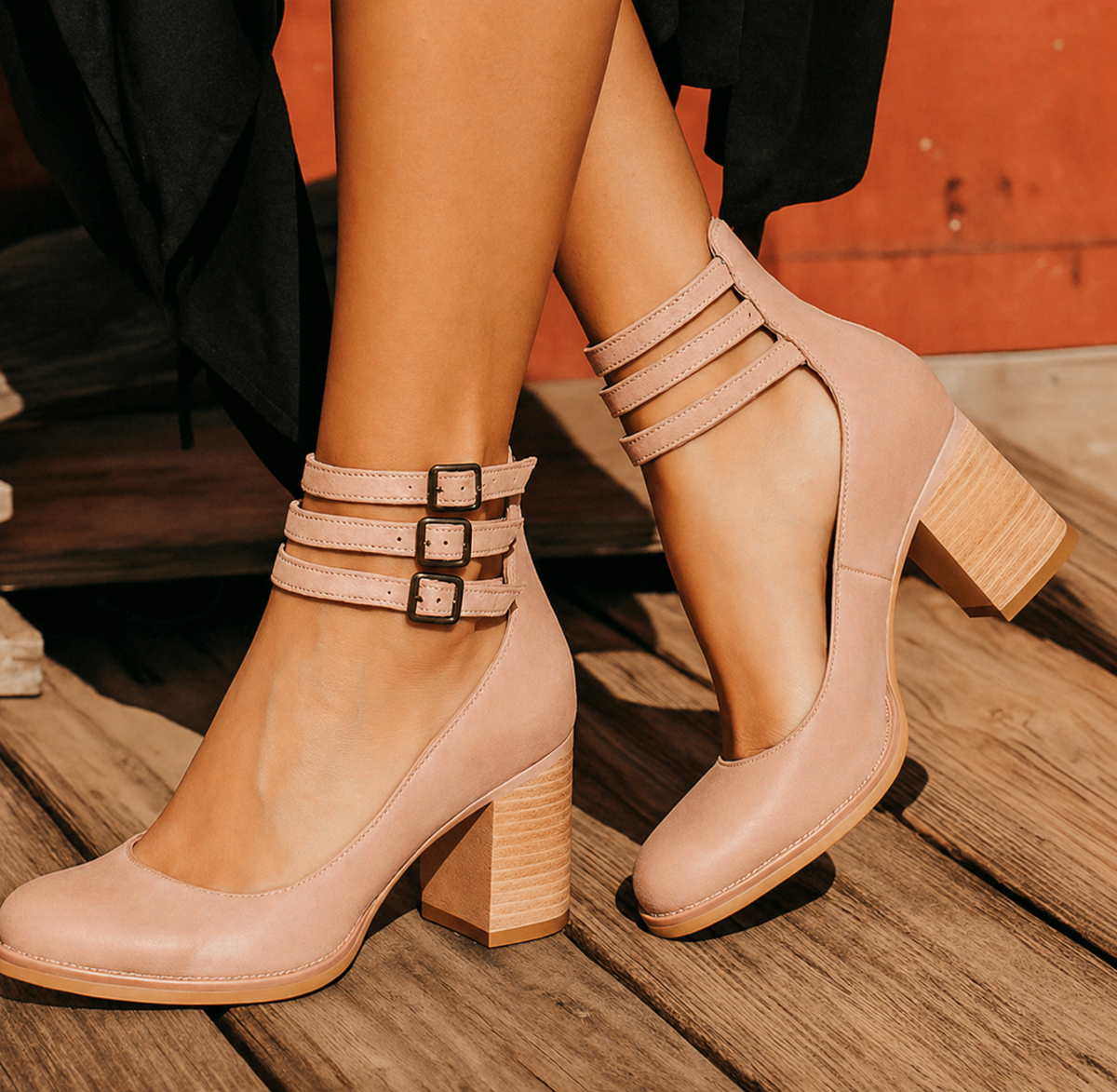 Women's Sturdy Square Block Heel Strapped Ankle Boots