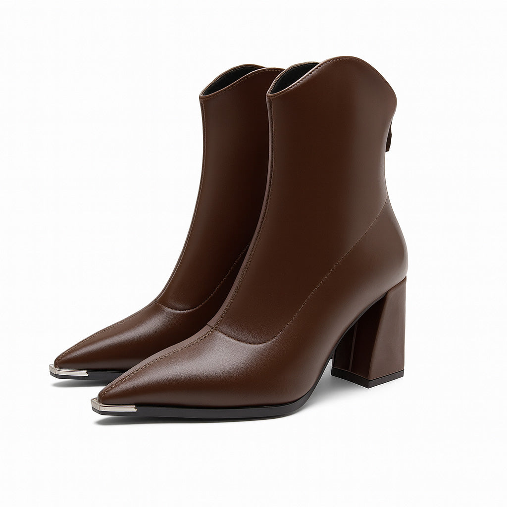 Women's Smart Pointed Short Boots with Block Heel