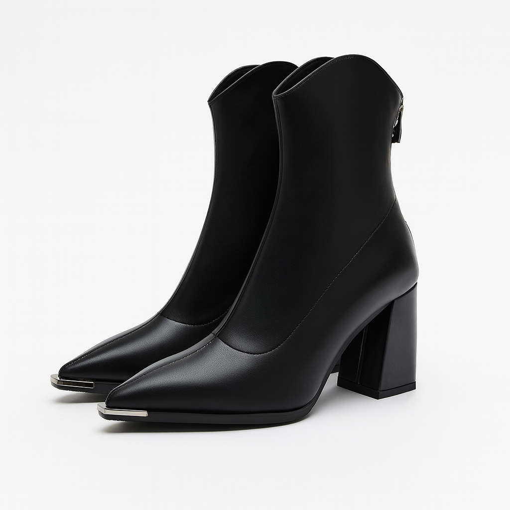 Women's Smart Pointed Short Boots with Block Heel