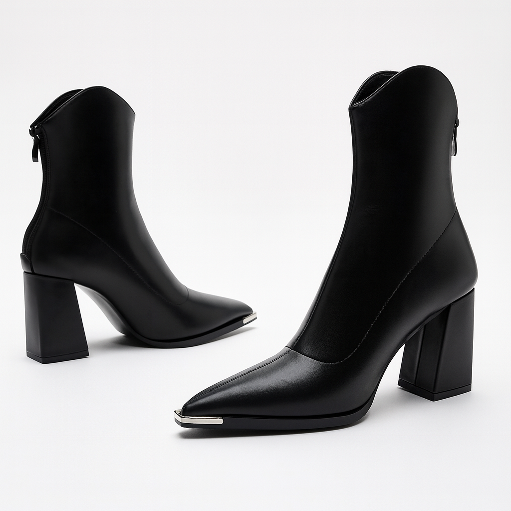 Women's Smart Pointed Short Boots with Block Heel