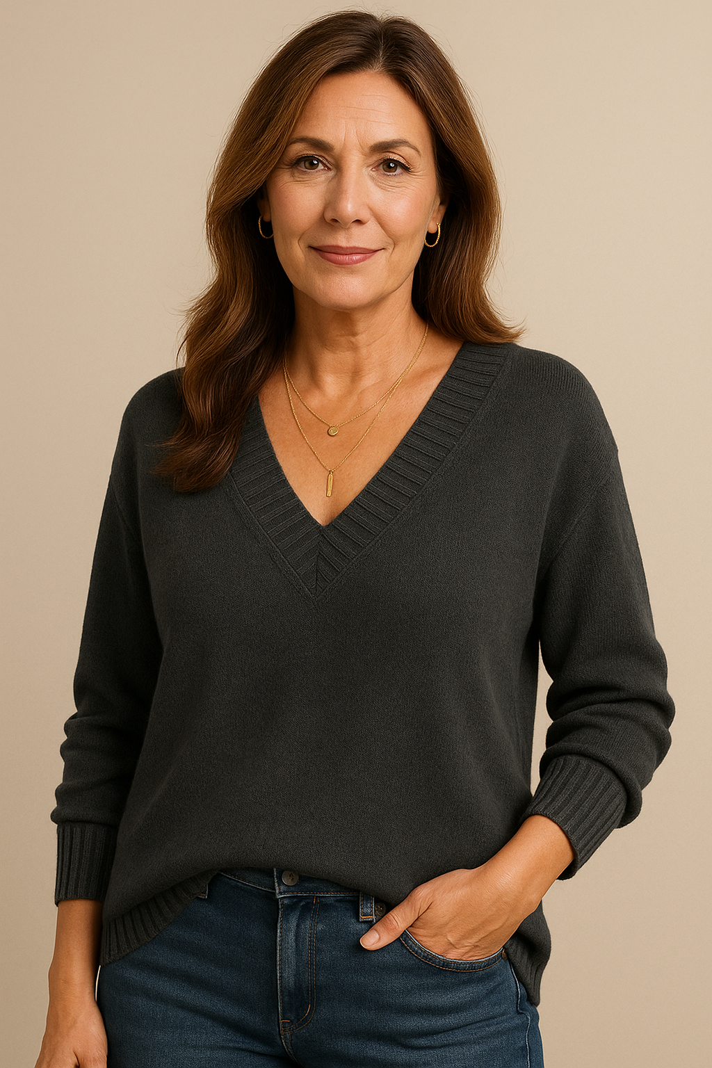 Women's Relaxed Drape V Neckline Knit Pullover