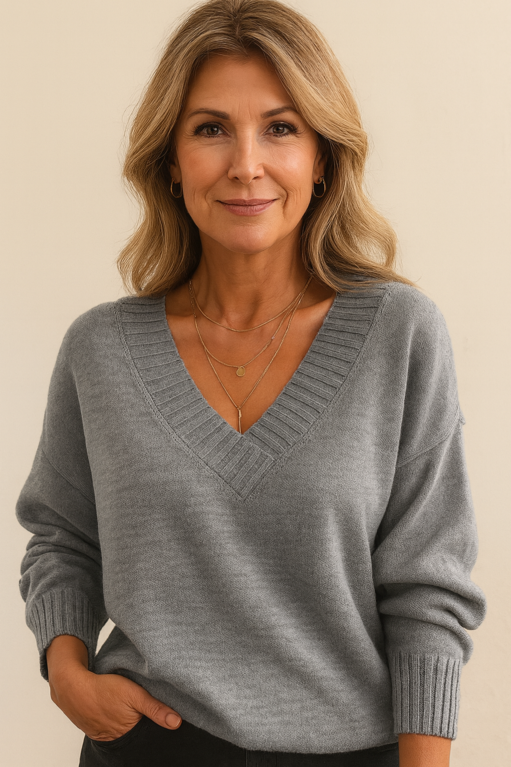 Women's Relaxed Drape V Neckline Knit Pullover