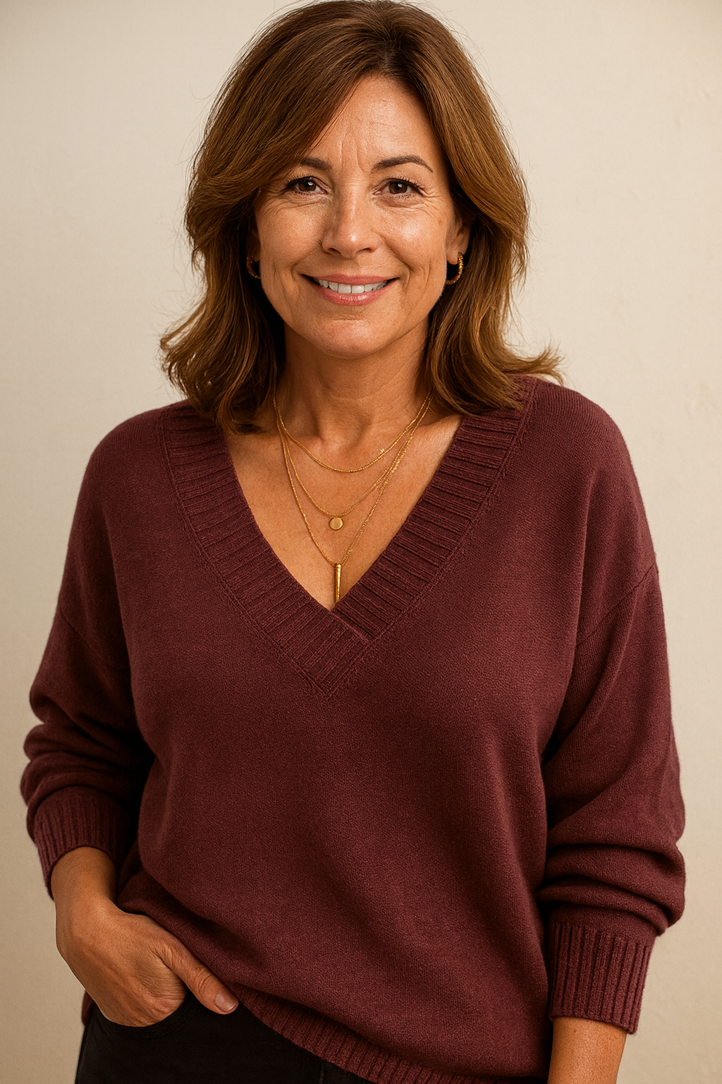Women's Relaxed Drape V Neckline Knit Pullover