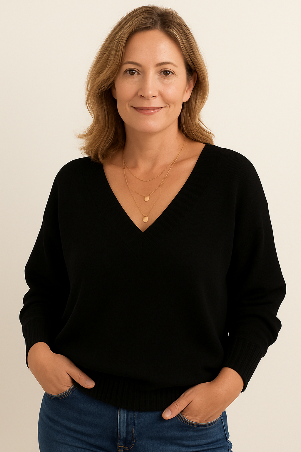 Women's Relaxed Drape V Neckline Knit Pullover