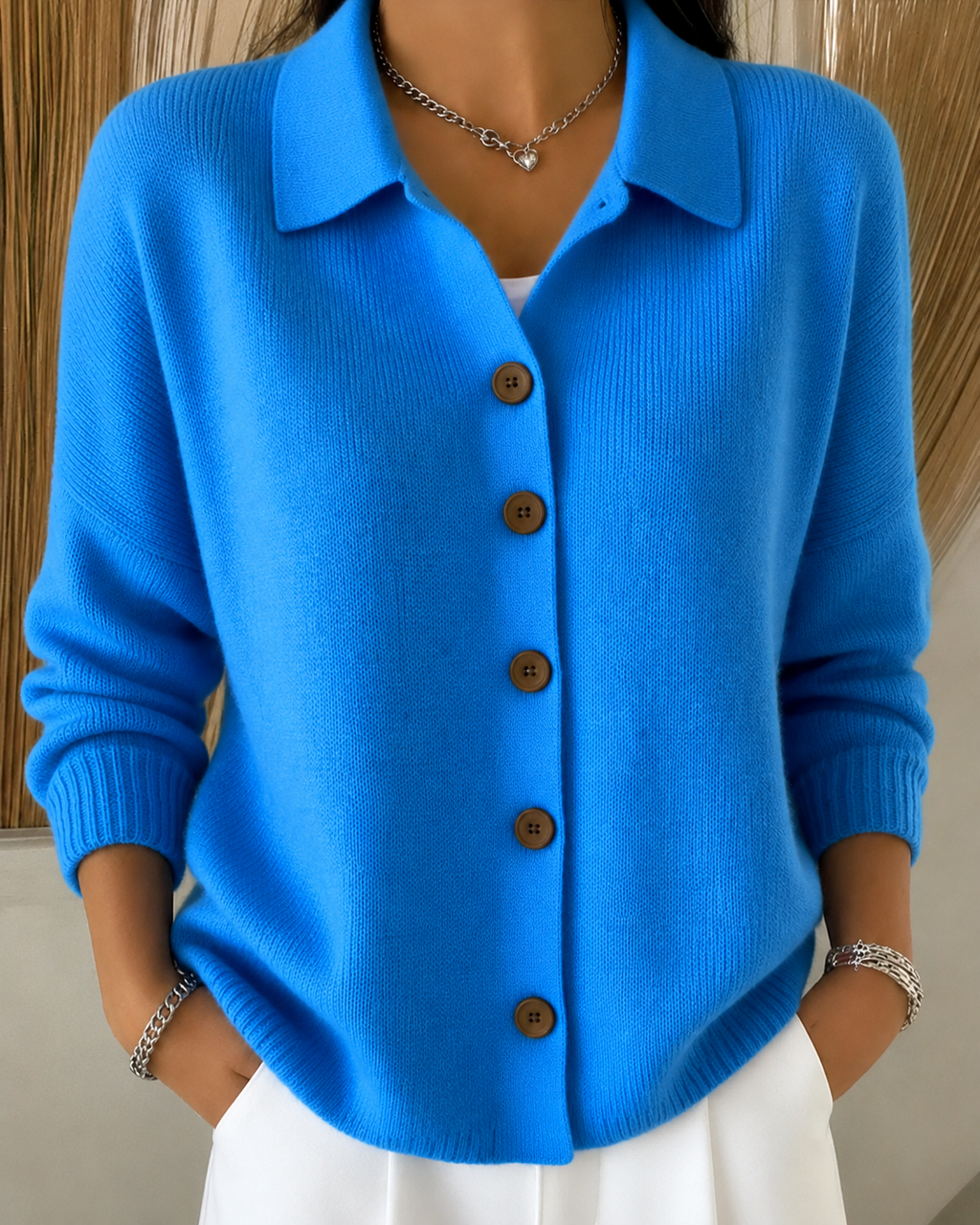 Women's Cozy Button-Up Cardigan with Structured Collar