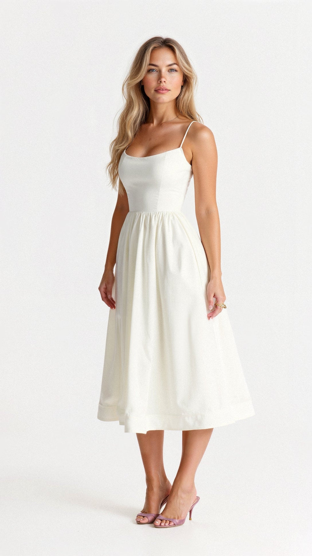 Women's Elegant A-Line Summer Midi Dress with Side Pockets